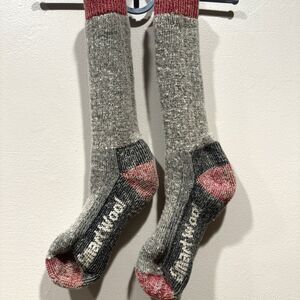 Smartwool Merino Wool Hiking Socks Gray Red Cushioned Crew Unisex sz Large